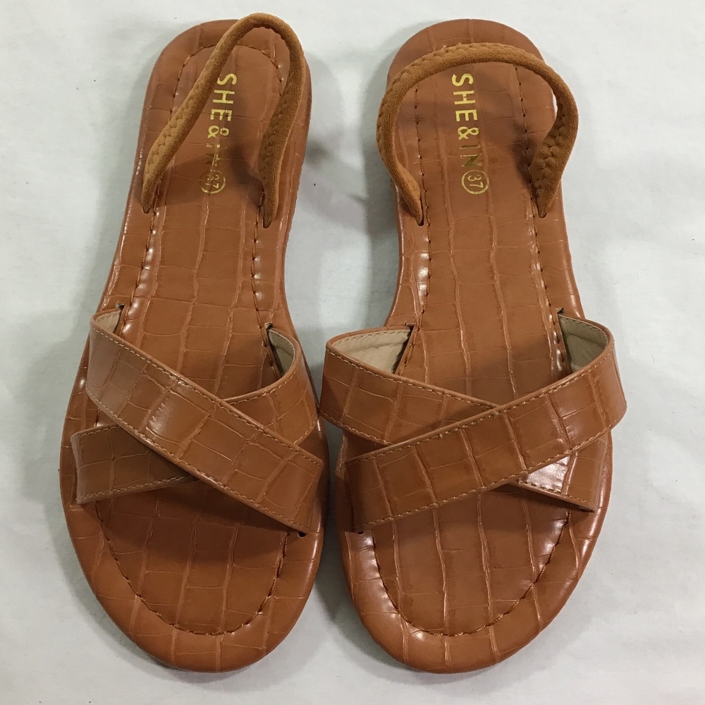 Shein Criss Cross Slingback Tan Sandals